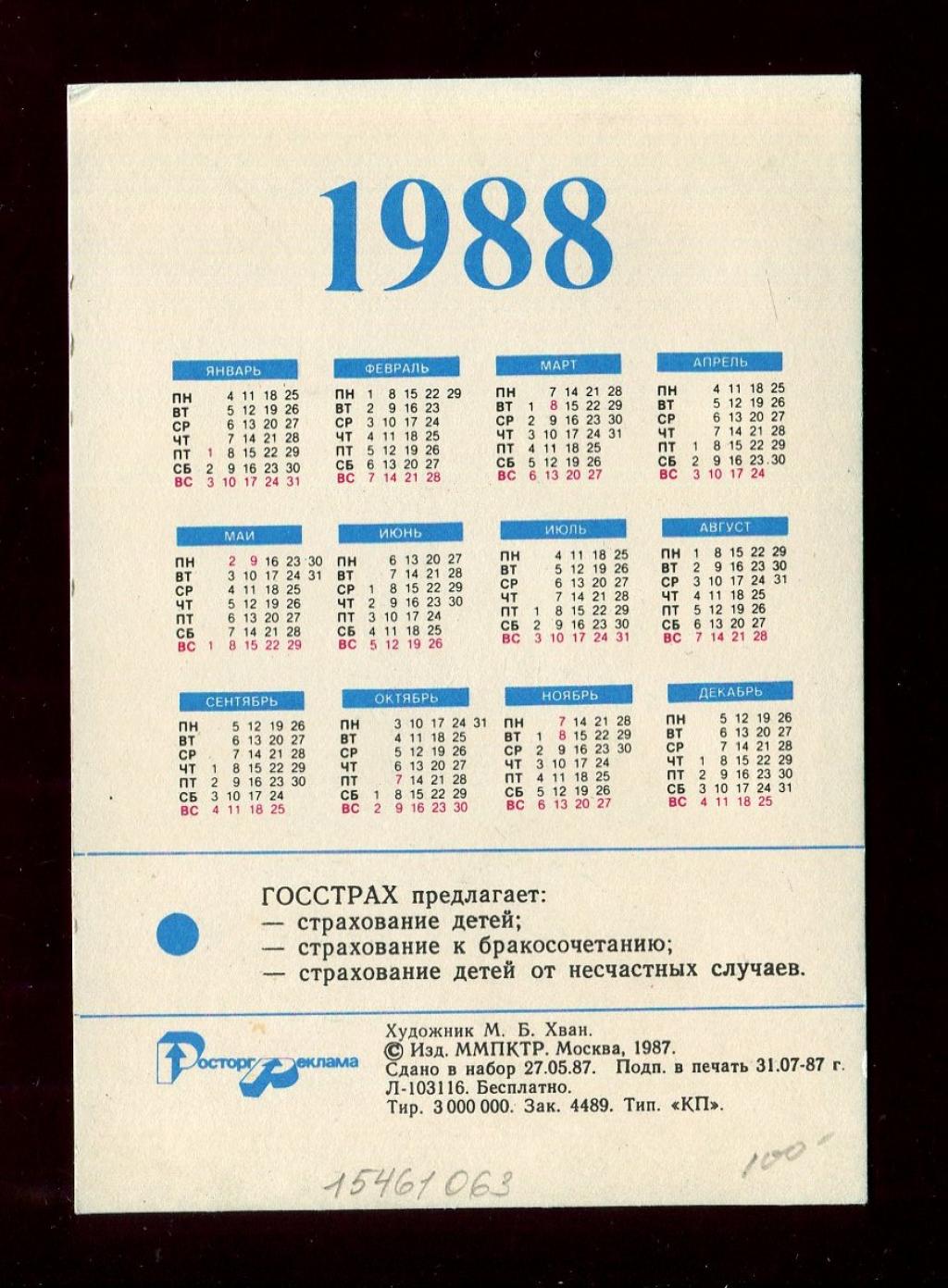 Производственный календарь 1988 года с праздниками